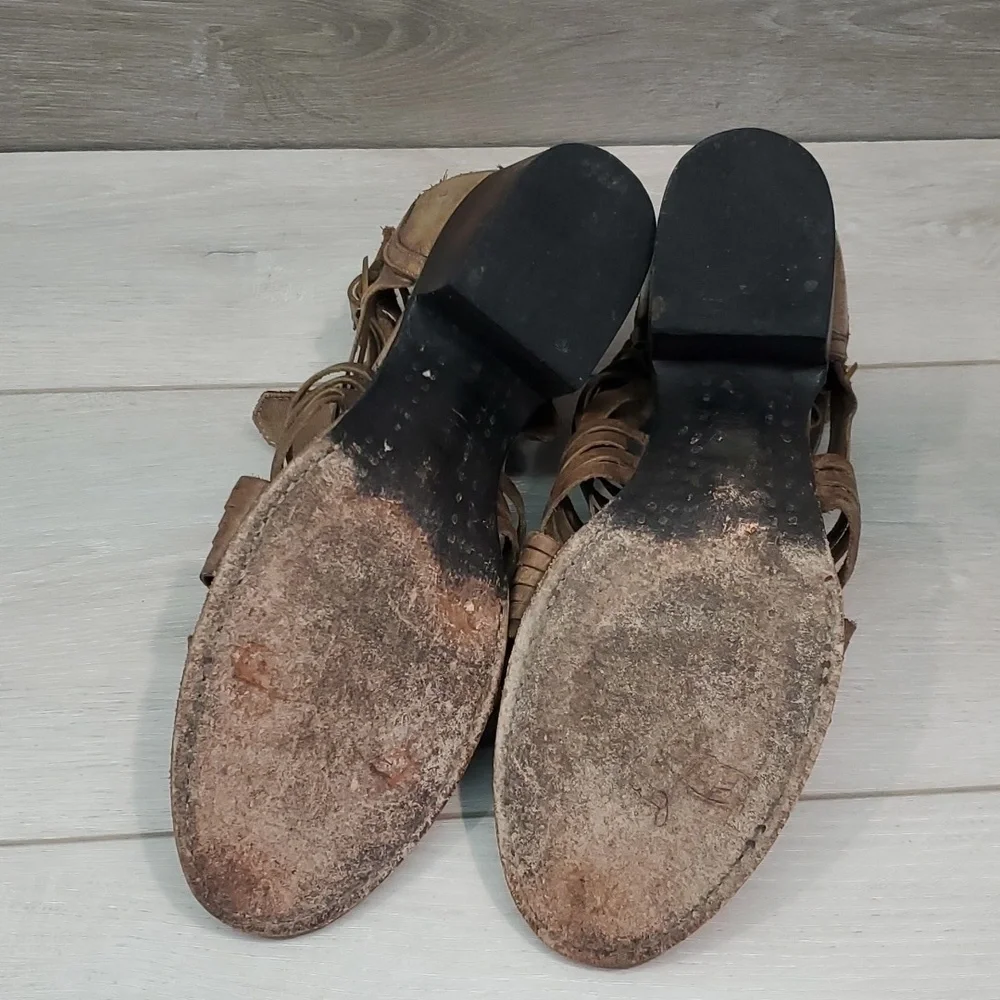 Freebird by Steven Arrow Open Toe Stone Brown Bootie Sandals sz shoes 9